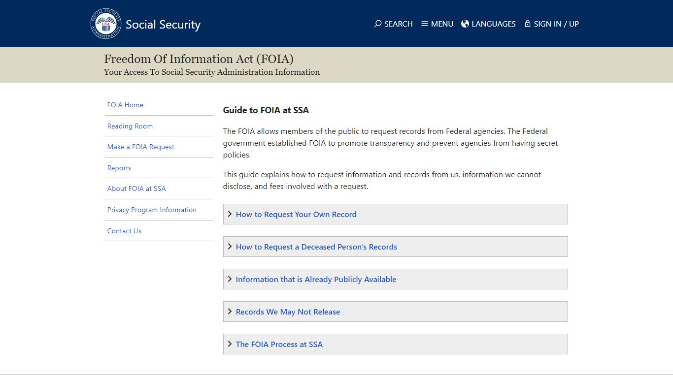 Freedom of Information Act (FOIA) at Social Security